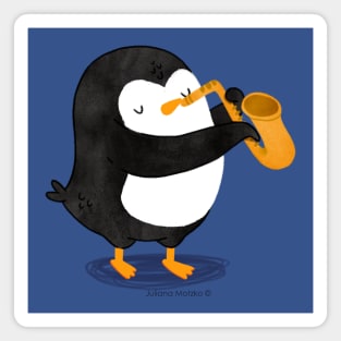 Steve Penguin playing a Saxophone Magnet